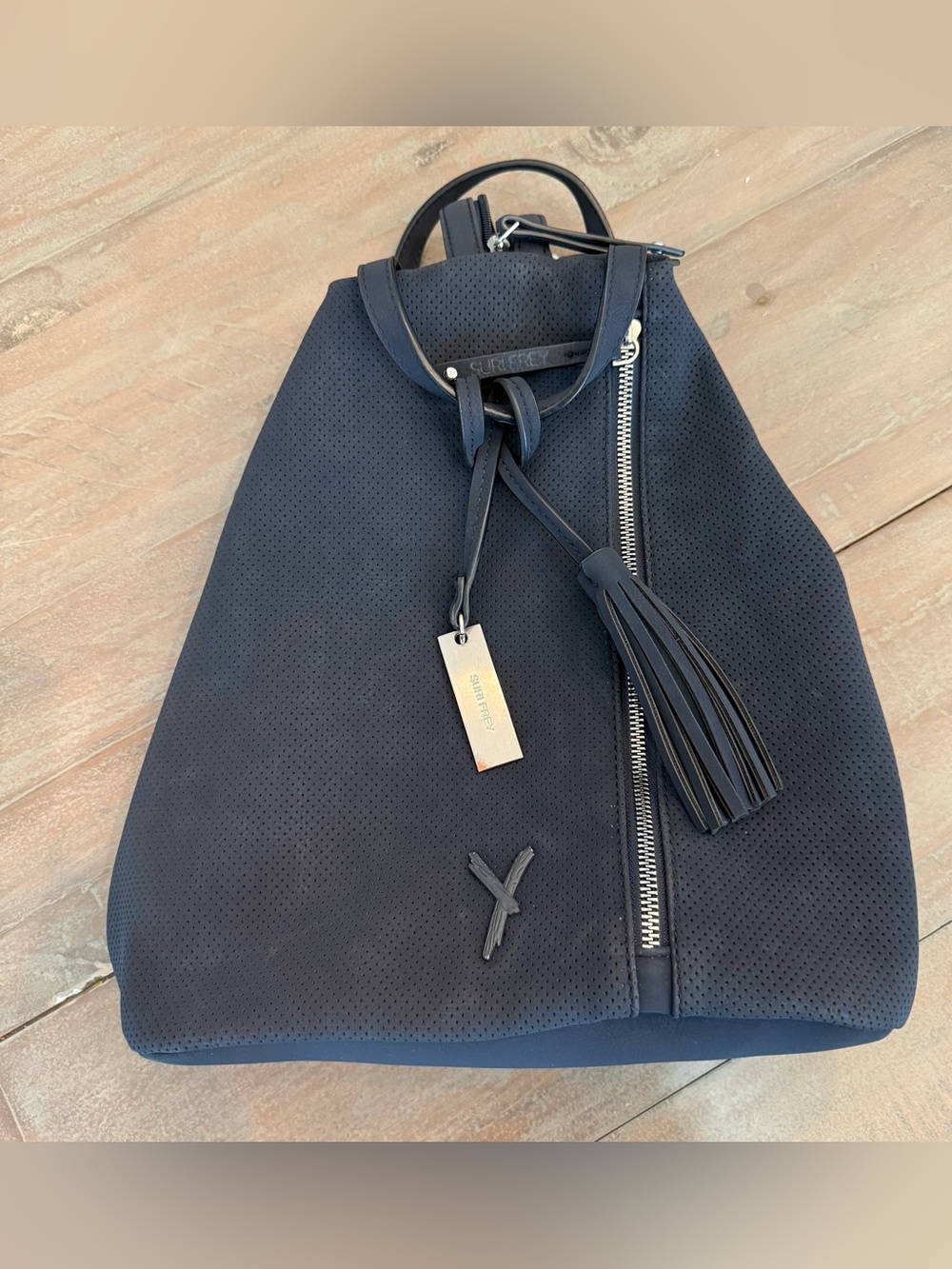 Suri Frey Romy Backpack Purse Navy Leather preowned EUC